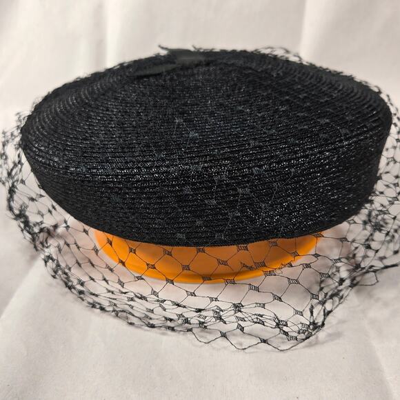 Valerie Modes Accessories - Valerie Modes 1950s Black Pillbox Hat with Veil Vintage Fascinator
